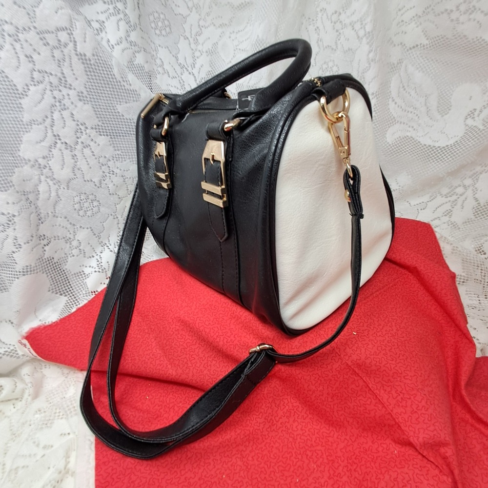 Rampage Black & White Satchel Crossbody Bag‎ Gold Tone Hardware New With Tags